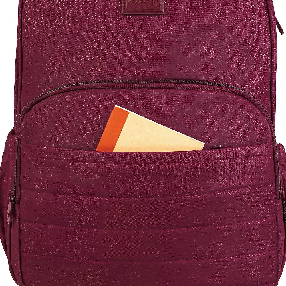 Mochila Escolar Juvenil com 4 Rodinhas Crinkle Glitter Vinho Vinho