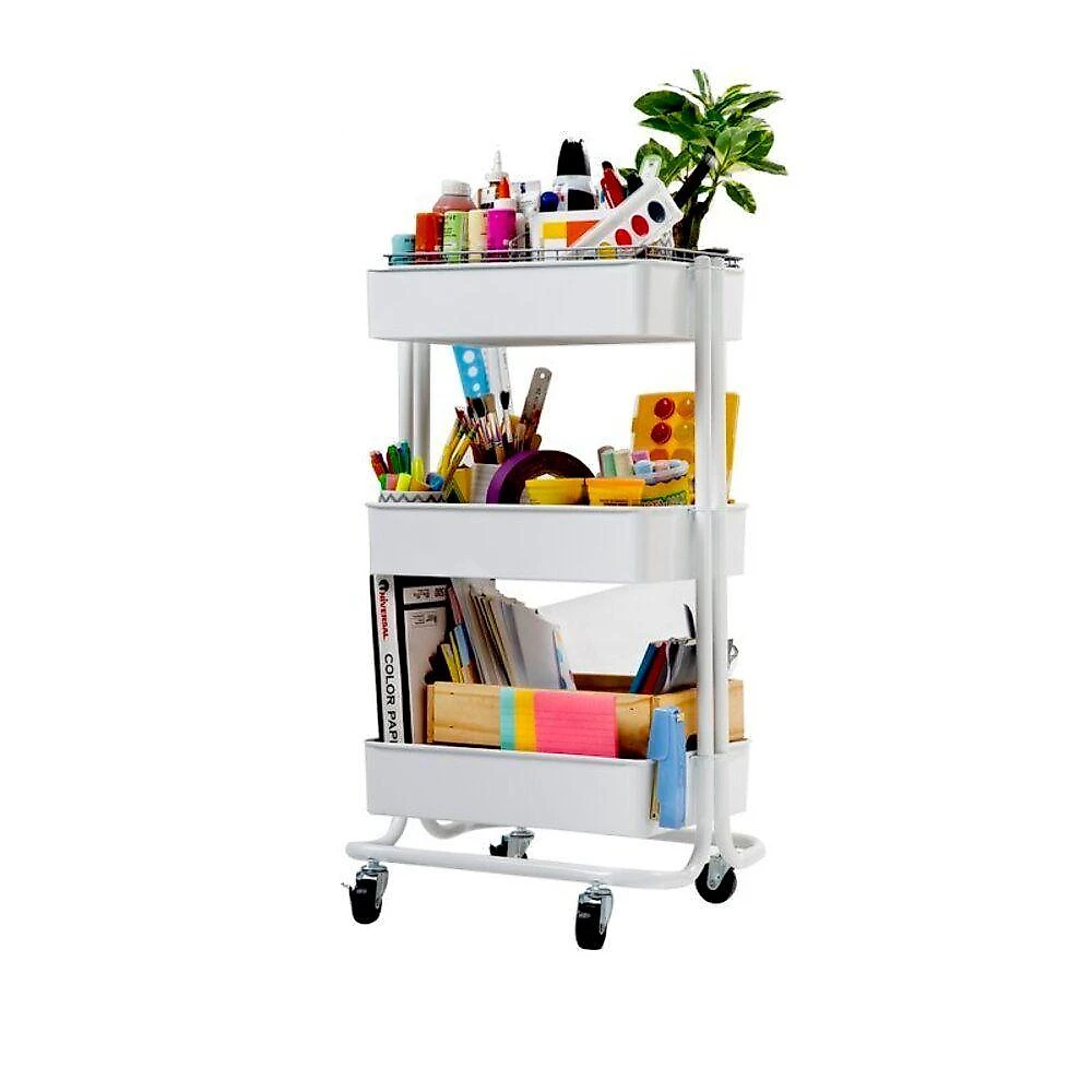 Carrinho Multiuso Organizadora 3 Prateleiras Estante Movel Em Aço Quarto Sala Brinquedos Salao Manicure Varanda Branco