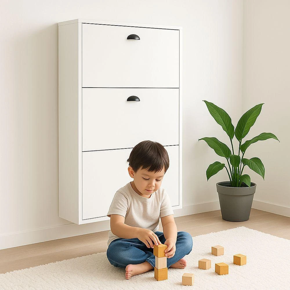 Miniatura Sapateira Estreita Mdf Branco 17cm Profundidade 3 Portas Organizador De Sapatos Para Entrada E Corredor