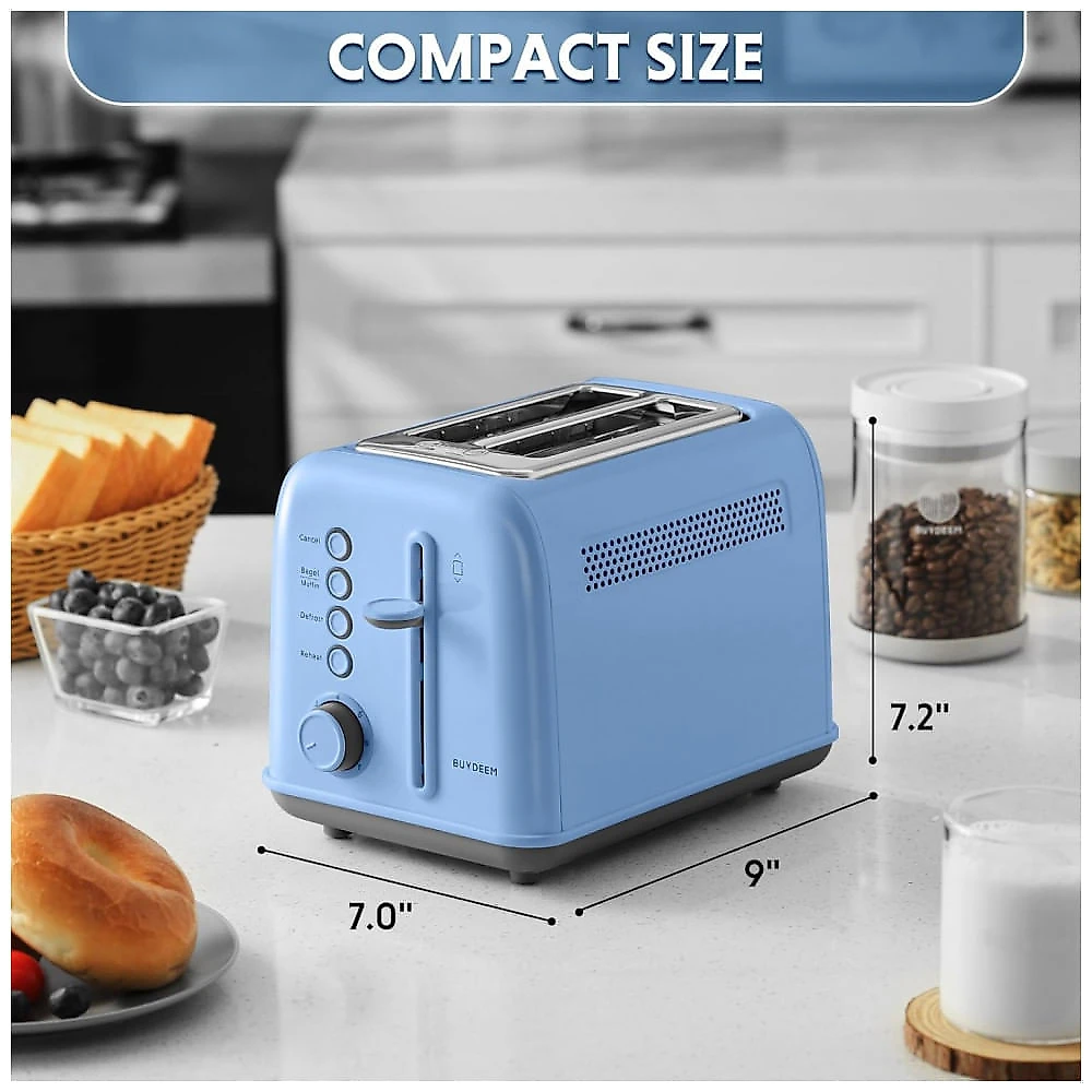 Torradeira BUYDEEM DT620 Azul 2 Fatias com Fendas Largas, Função Bagel e Muffin, Bandeja de Migalhas Removível e 7 Níveis de Tostagem, 110V
