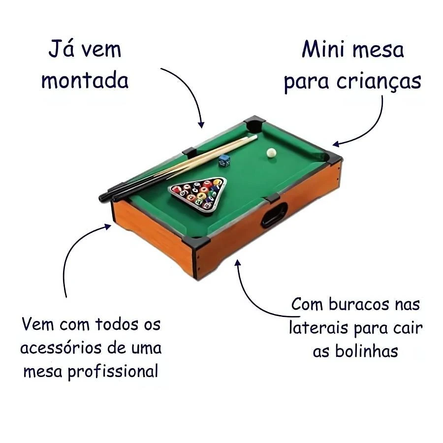 Miniatura Mini Mesa De Bilhar Infantil - Com Tacos, Bolas E Muito Mais