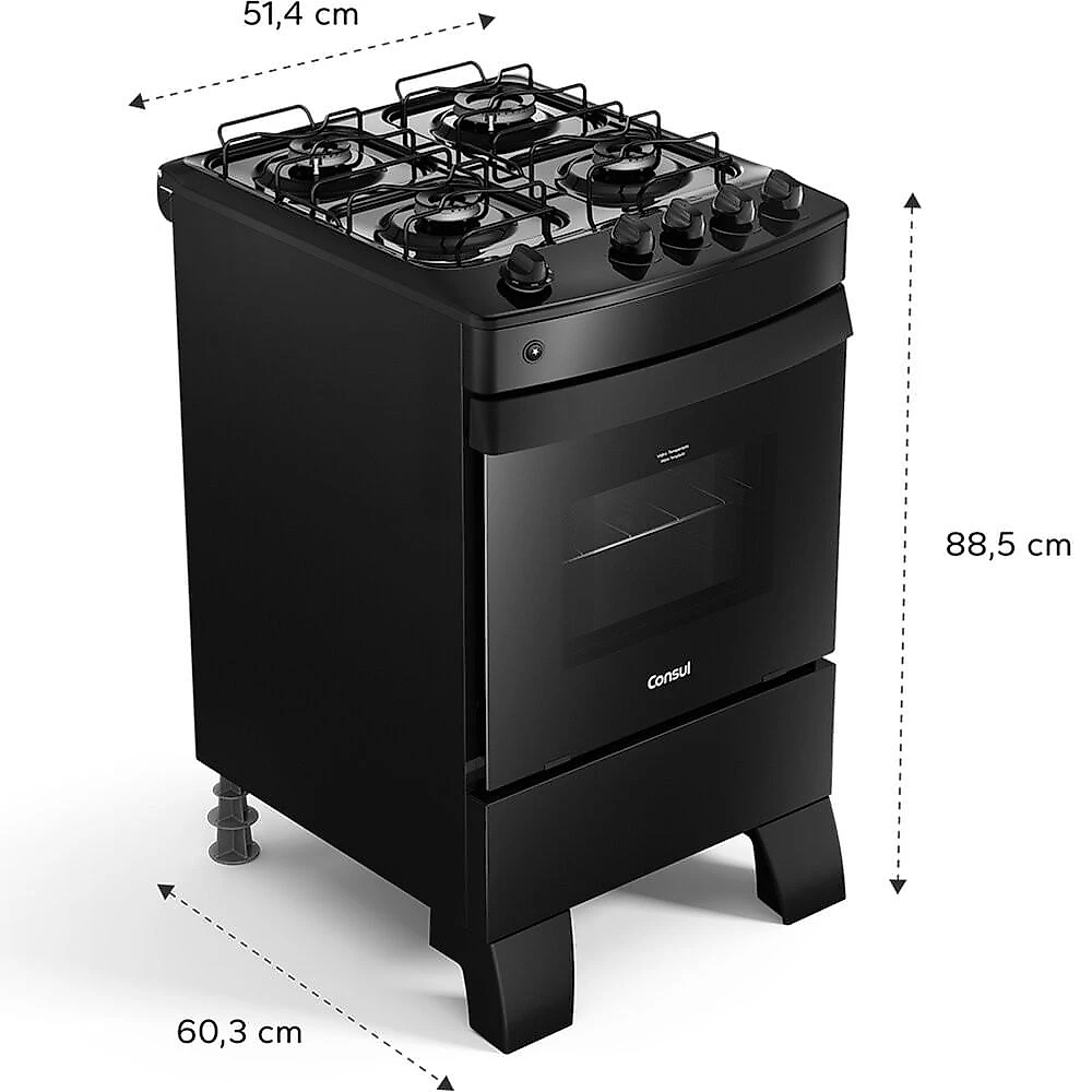 Fogão a Gás Consul 4 Bocas com Mesa Esmaltada, Preto - CFO4ZAE Preto - Bivolt