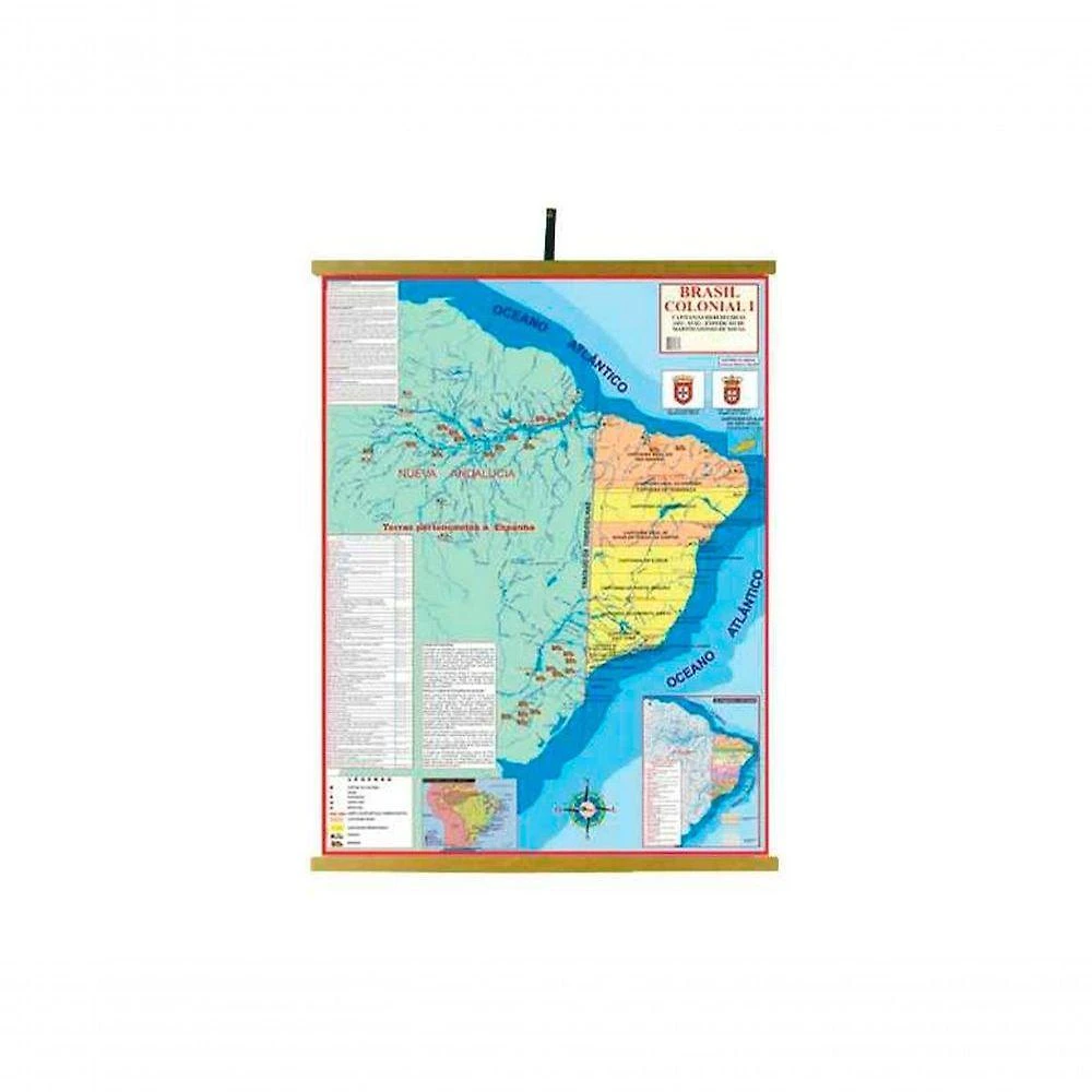 Mapa Educativo Sonho de Criança Brasil Colonial I Plastificado com Moldura em Madeira Branco