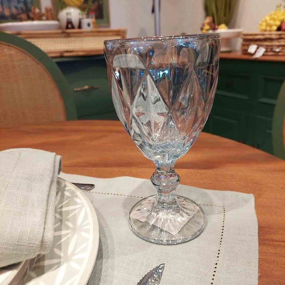 Jogo 12 Taças De Vidro Diamond Diamante Azul Metálico Para água 325ml Lyor