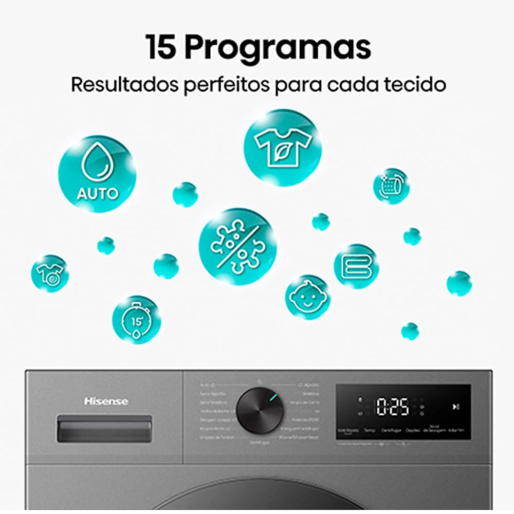 Lava e Seca 11kg Hisense 1i Inverter, Capacidade de Secagem de 7kg, Compacta Fit e Função Steam, Titanium - WD1i1141BT 110