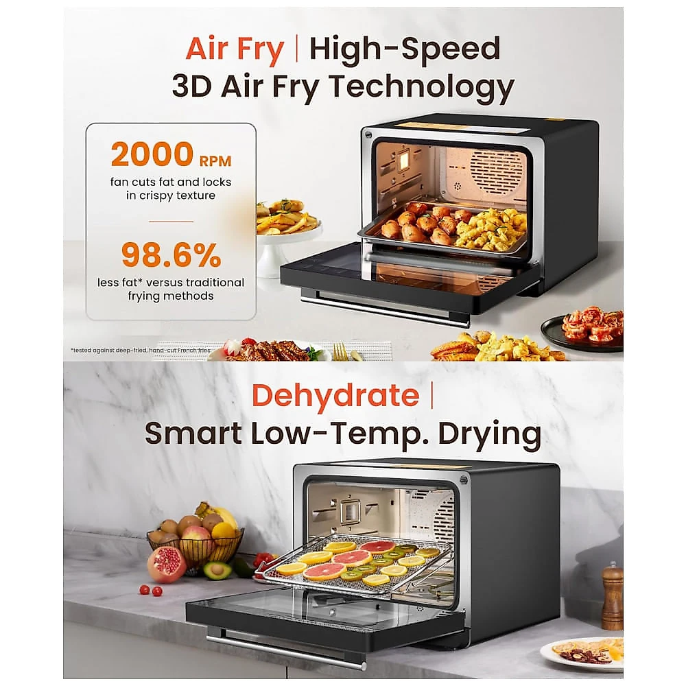 Forno Combinado FOTILE ChefCubii Preto 31L 4 em 1 Vapor Air Fry Convecção Desidratador 1800W 110V