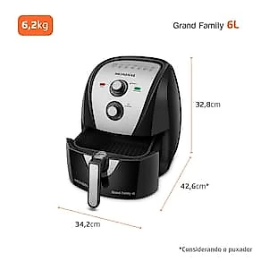 Fritadeira Elétrica Sem Óleo Air Fryer Mondial AFN-60 6L Preta/Inox 110V