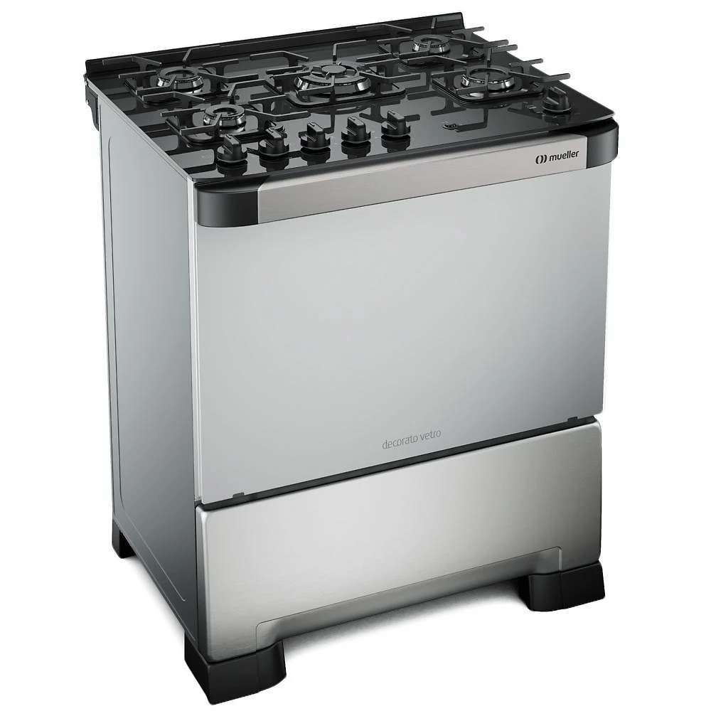 Miniatura Fogão Mueller 5 Bocas Decorato Vetro Inox Com Mesa De Vidro Inox Bivolt