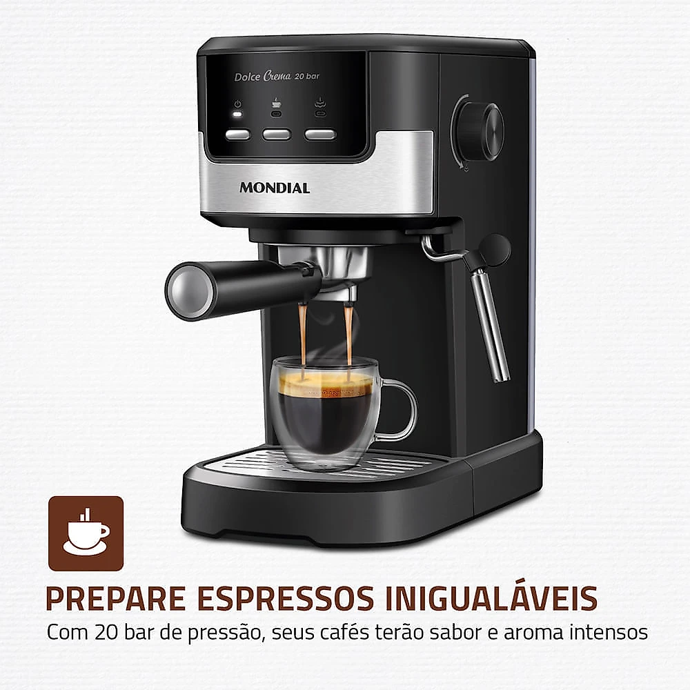 Cafeteira Espresso Dolce Crema 20 Bar Mondial Preto/Inox 1200W - C-21-E-CNP 110