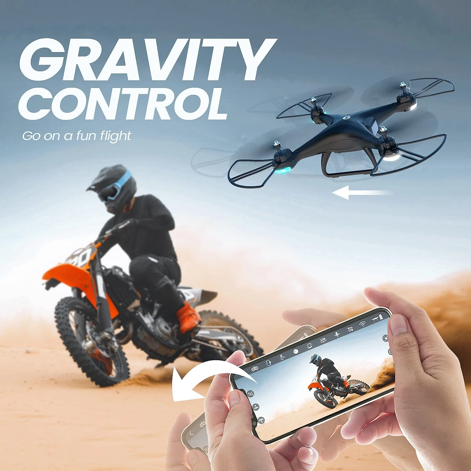 Holy Stone HS110D com Câmera HD WiFi Vídeo Giro 120 Controle d e Voz e Gesto e 2 Baterias Preto