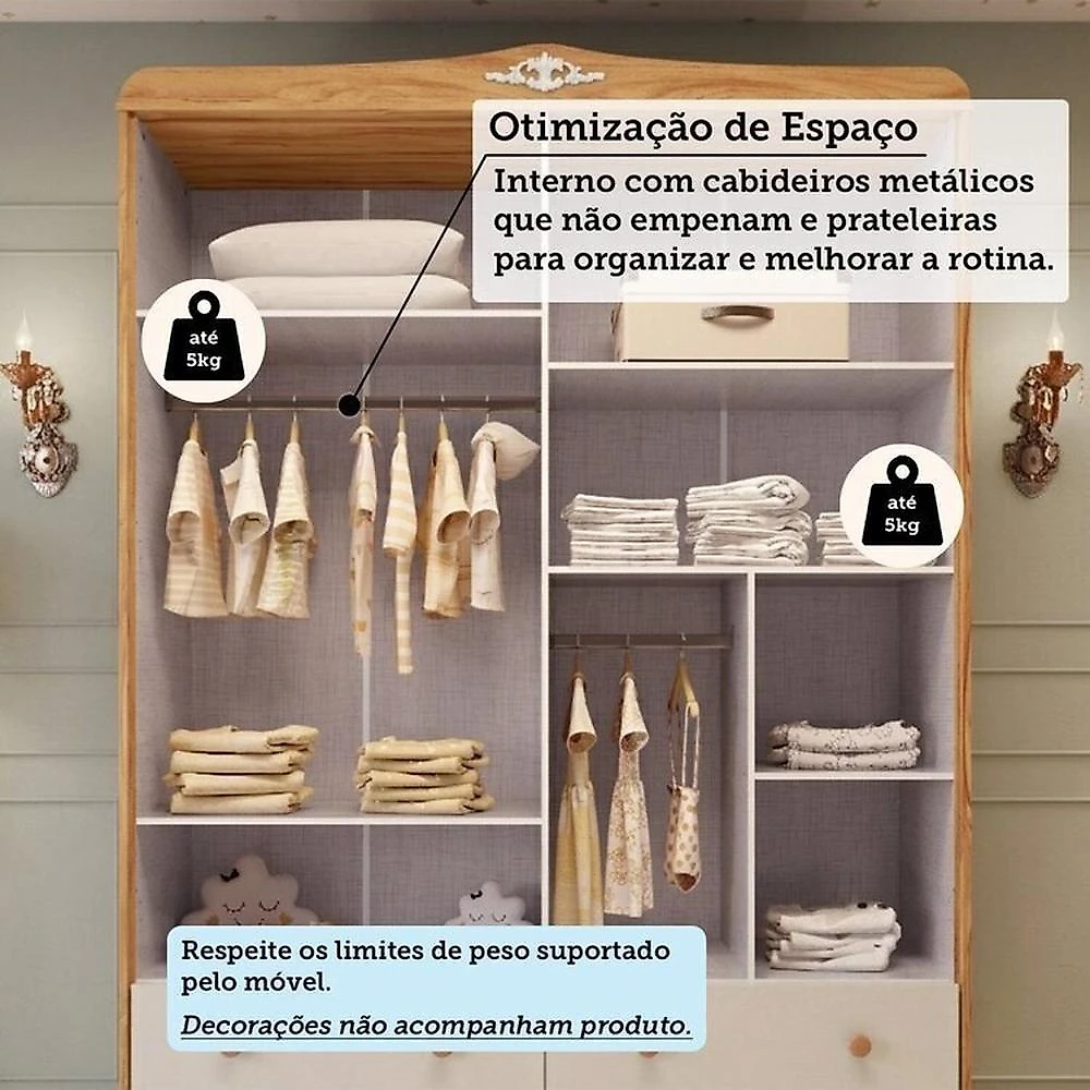 Quarto de Bebê com Berço Minicama Guarda-roupa e Cômoda 100% Mdf Maya Clássico Espresso Móveis Off White/Amêndoa