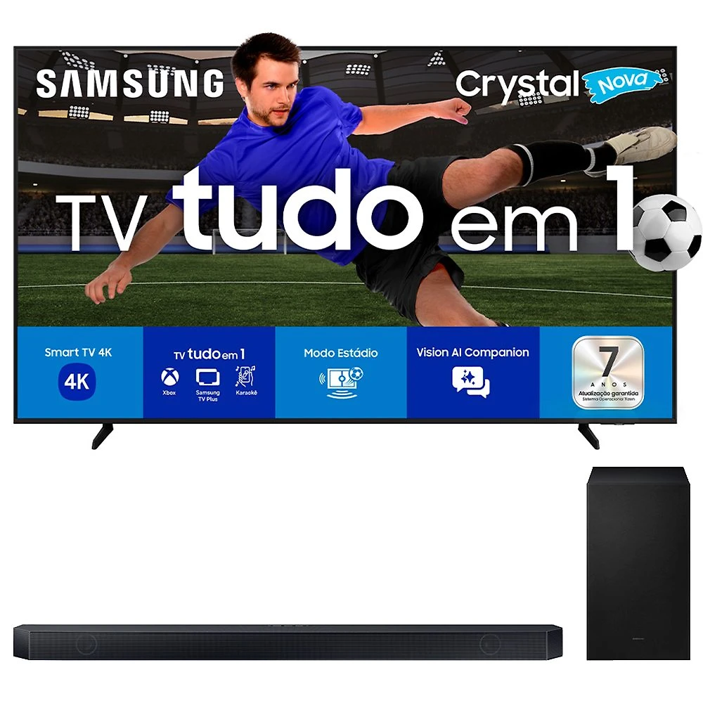Smart TV Samsung 85" UHD 4K U8600F 2025 + Soundbar Samsung Série Q com 3.1.2 canais HW-Q600H
