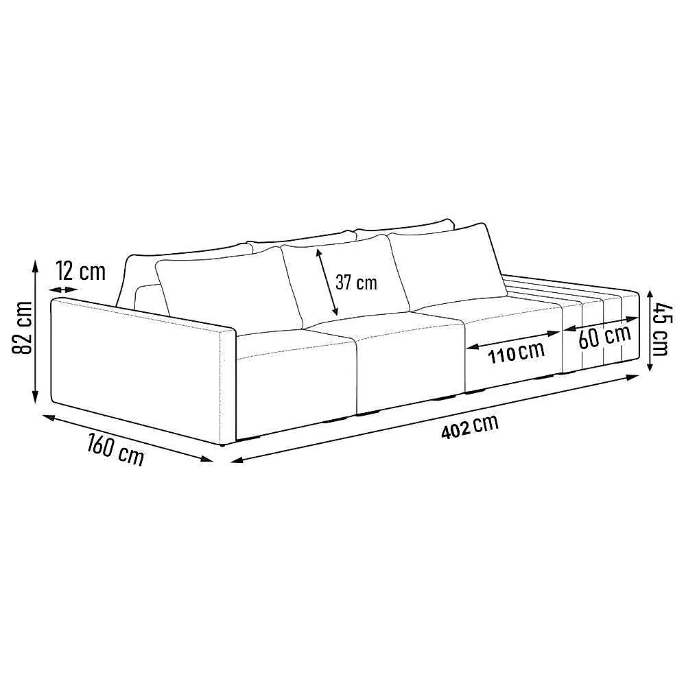 Sofá Ilha 3 Lugares Living 402cm Modulado Lary Veludo Azul Marinho Pu Pto K01 - D'rossi
