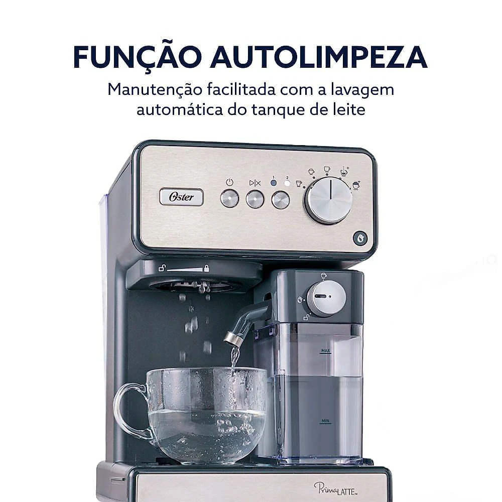 Cafeteira Espresso Oster PrimaLatte Auto-Frothing 15 Bar Cápsula Pó e Sachê Inox 220V