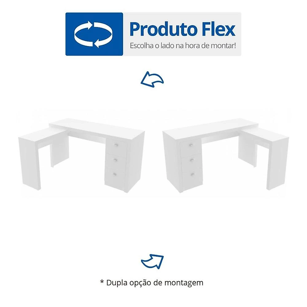 Mesa para Escritório em L com 3 Gaveta Me4101 Tecno Mobili