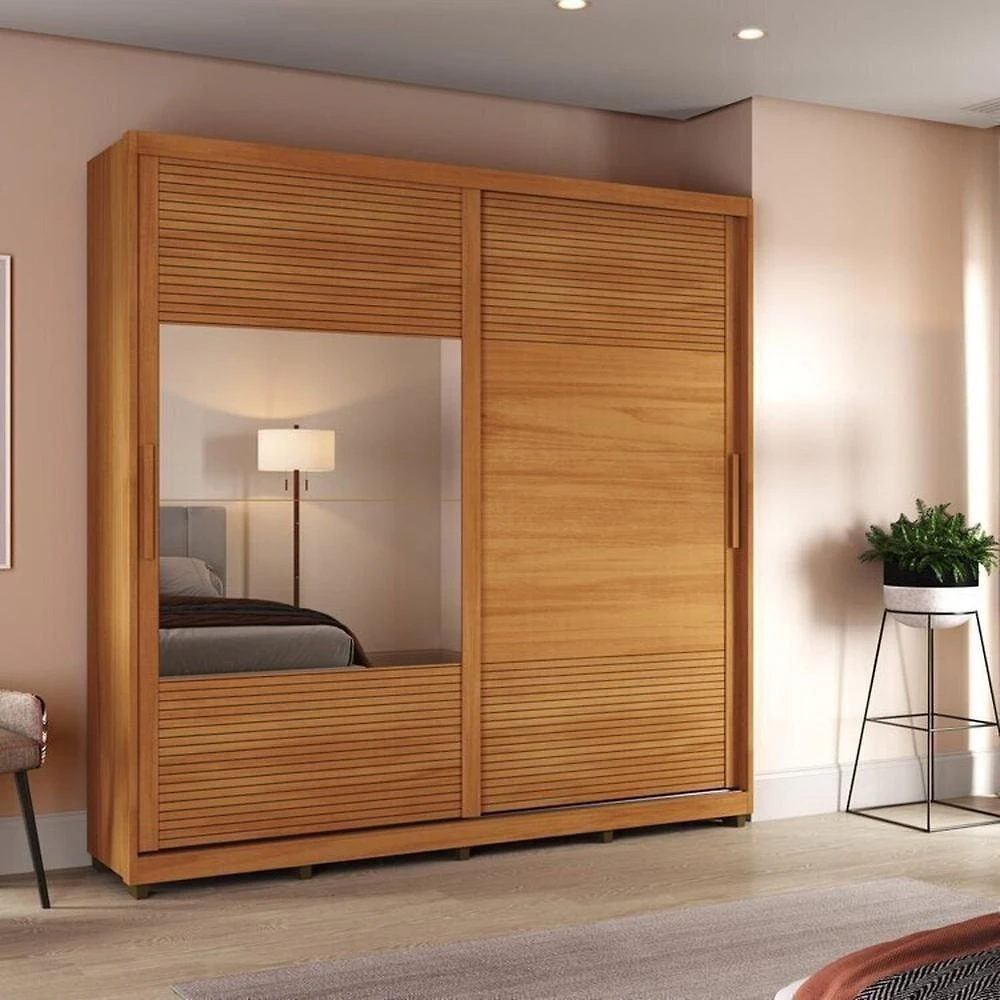Quarto Casal com Guarda-Roupa 2 Portas de Correr, Cômoda e 2 Mesas de Cabeceira Malthus Nature