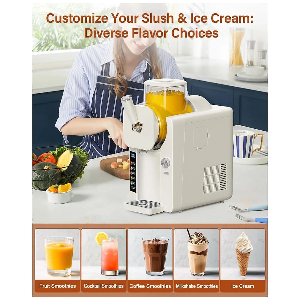 Máquina de Slush Raspadinha SOZT 2-em-1 Branca 2,2L 6 Programas Auto Limpeza 240V
