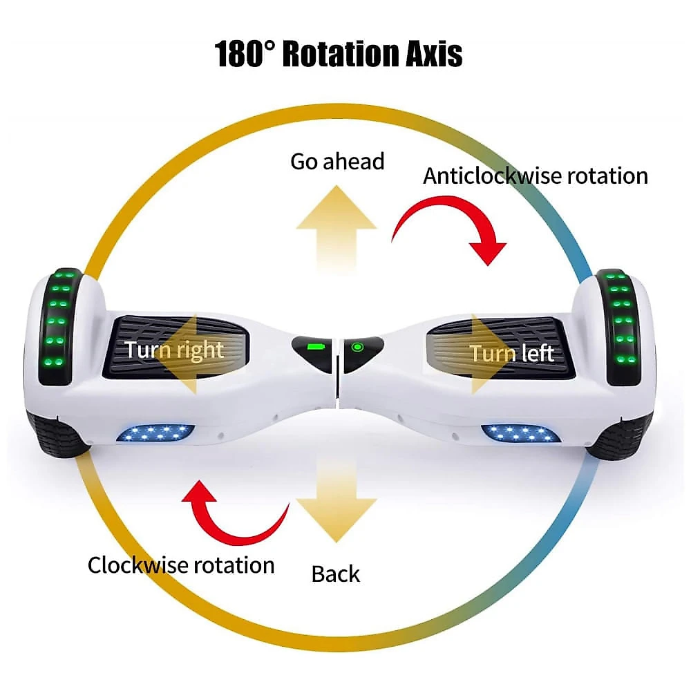Hoverboard Elétrico Branco, Autoequilibrado, 16 km/h, Motor 350W, Bateria 36V 4Ah, Alcance 16 km, Bluetooth e Luzes LED, Peso 10,5 kg