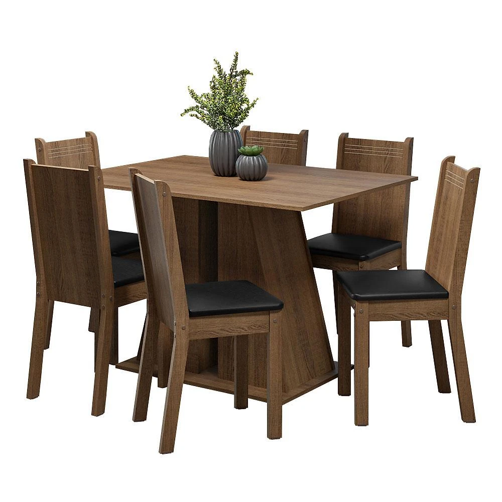 Conjunto sala de jantar mesa tampo de madeira 6 cadeiras rustic/preto sharon madesa