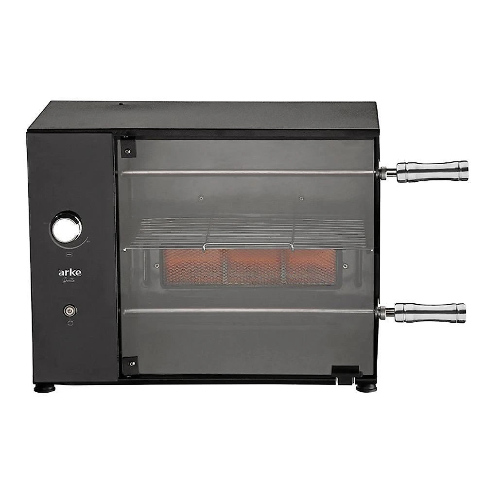 Churrasqueira A Gás GN Rotativa Elétrica 2 Espetos + Grelha Acendimento Manual Duetto 110V Arke
