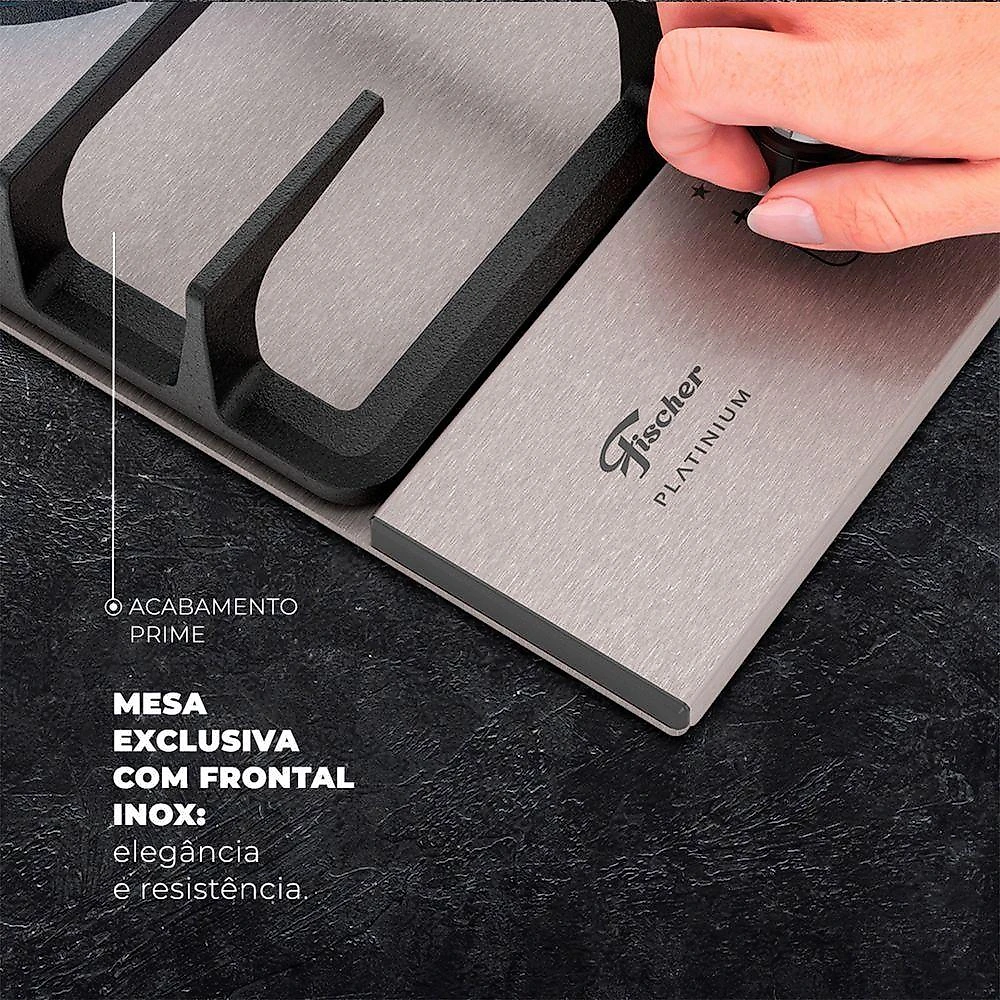 Cooktop a Gás Fischer Platinium Prime 4 Bocas Inox Preto Bivolt