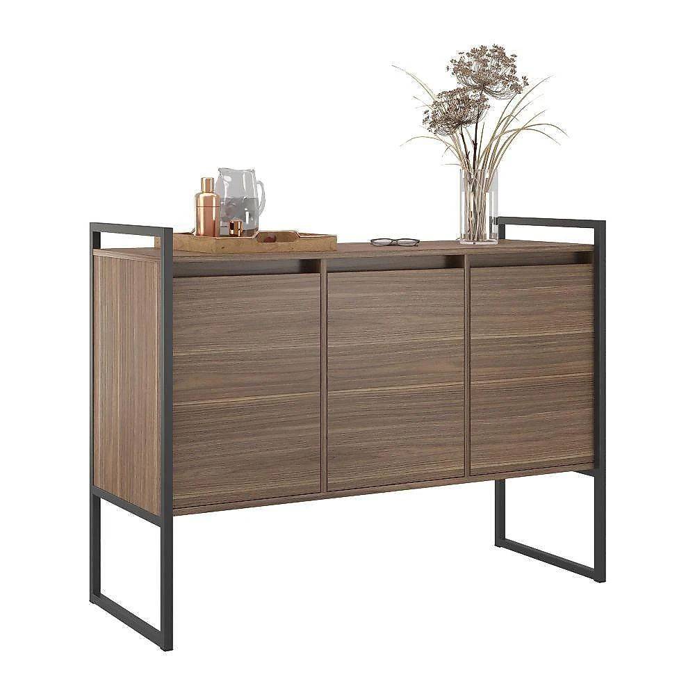 Conjunto de Buffet e Gaveteiro Ícone Industrial 3 Portas MDP 120CM Affara Marrom Plata Móveis webcontinental-7901046147137