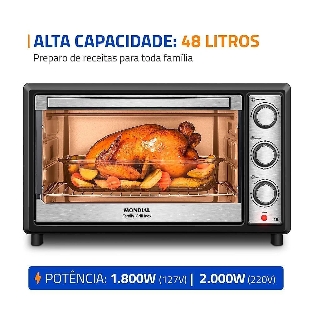 Forno Elétrico 48L Family Grill Inox Mondial Preto/inox 1800W FRN-48-BI 110V