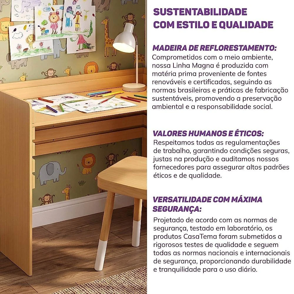 Escrivaninha Evolutiva 4 Estágios Madeira Maciça Magna Kids Casatema MadeiraOriginals Marrom/Natur Natural