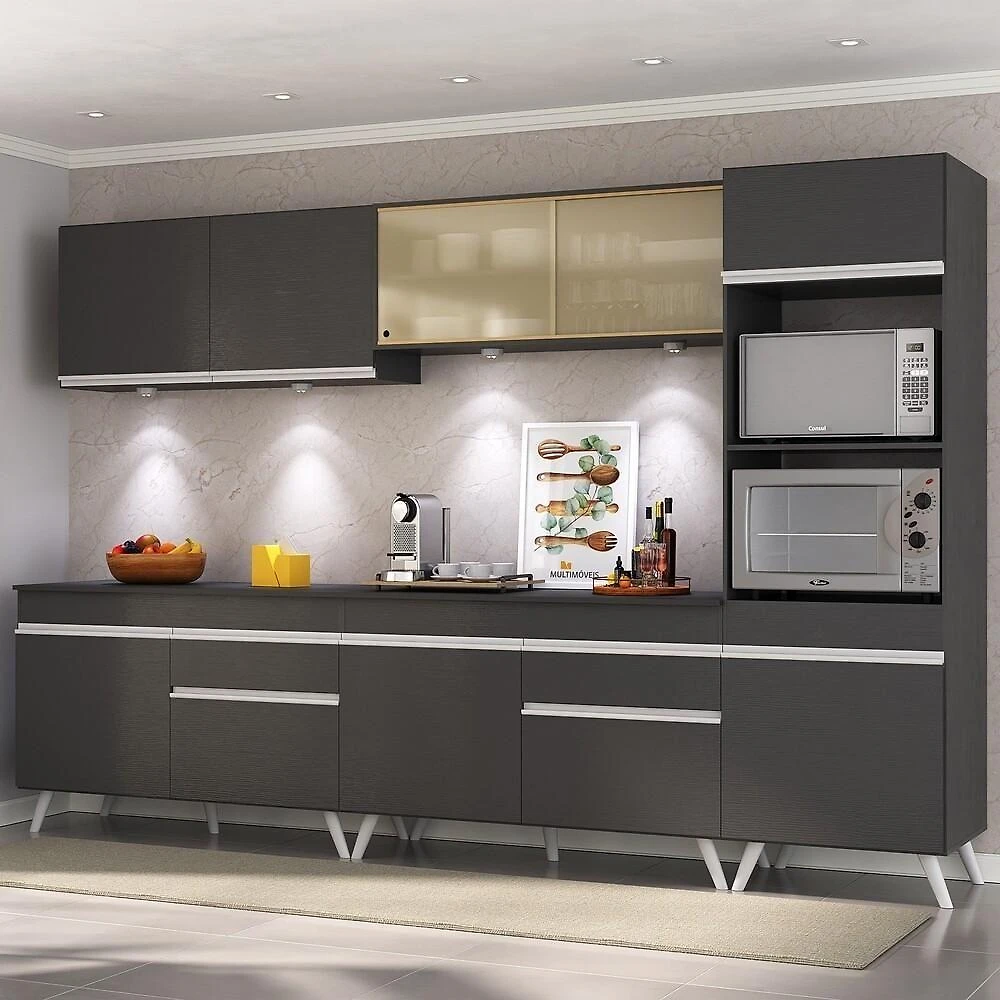 Armário De Cozinha Completa 5 Peças Com Leds Mp2014.898 Veneza Up Multimóveis Preto