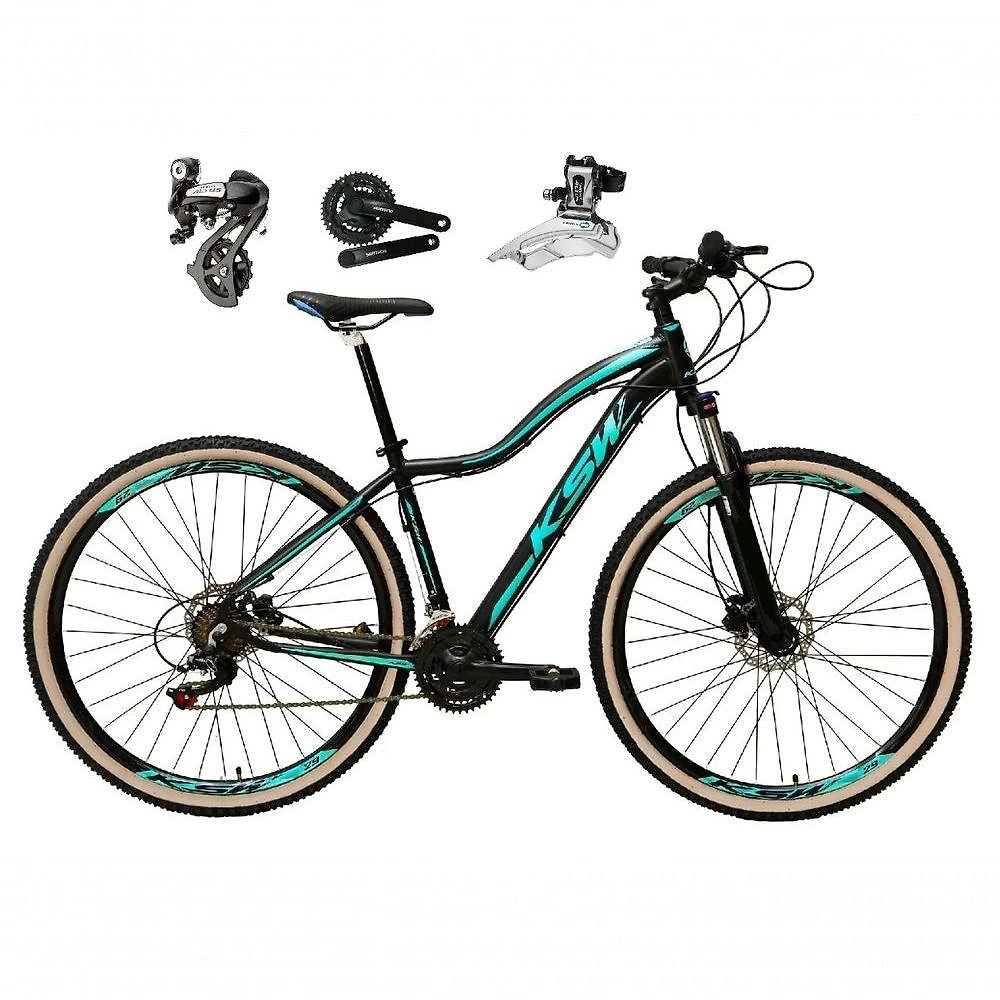 Bicicleta Aro 29 Ksw Mwza Feminina Shimano Altus Freio A Disco Hidráulico 24v Garfo Com Trava Preto-Azul 15