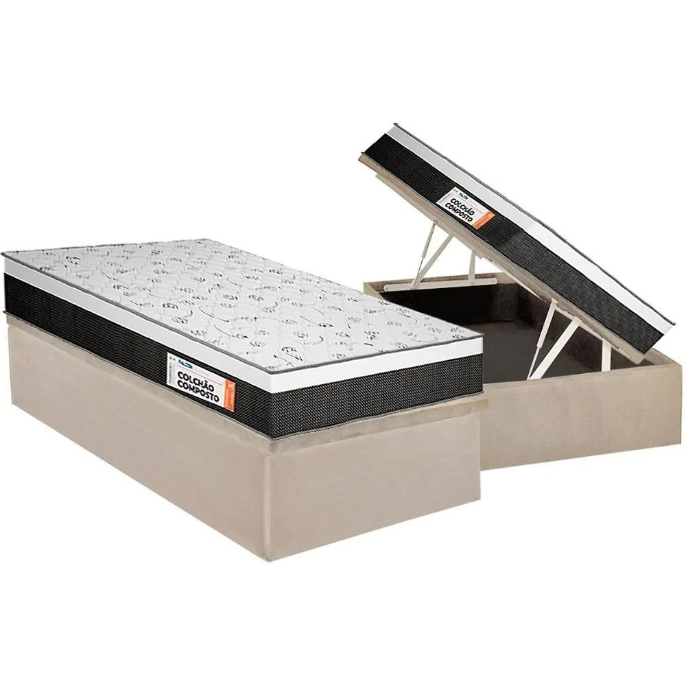 Cama Box Baú Solteiro: Colchão Anatômico Plumatex Falcon Ultra Firme + Base Crc Suede Clean(88x188)