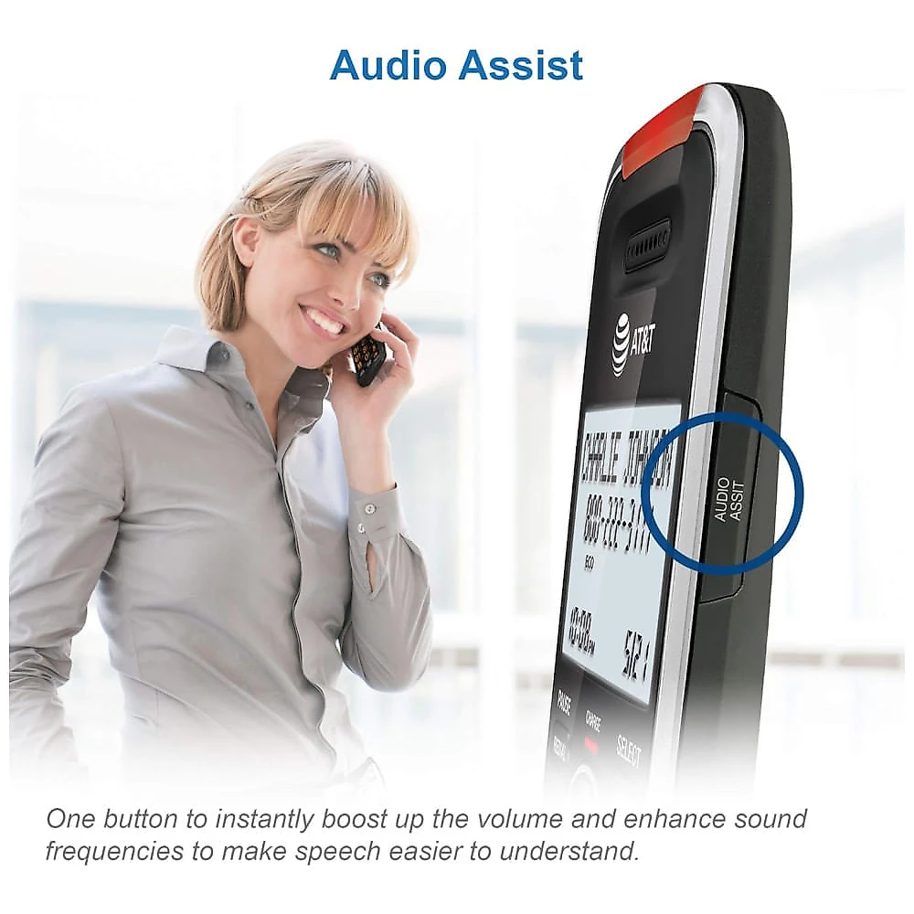Aparelho de Telefone sem Fio AT&T BL1025 DECT 6.0 com 5 Ramais, Bloqueio e Identificação de Chamadas, Auxílio Auditivo e Alcance Ampliado