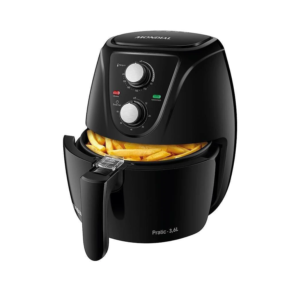 Fritadeira elétrica sem Óleo air fryer mondial af-36-fb 3,6l - preta + 10 travessas refratárias marinex em vidro