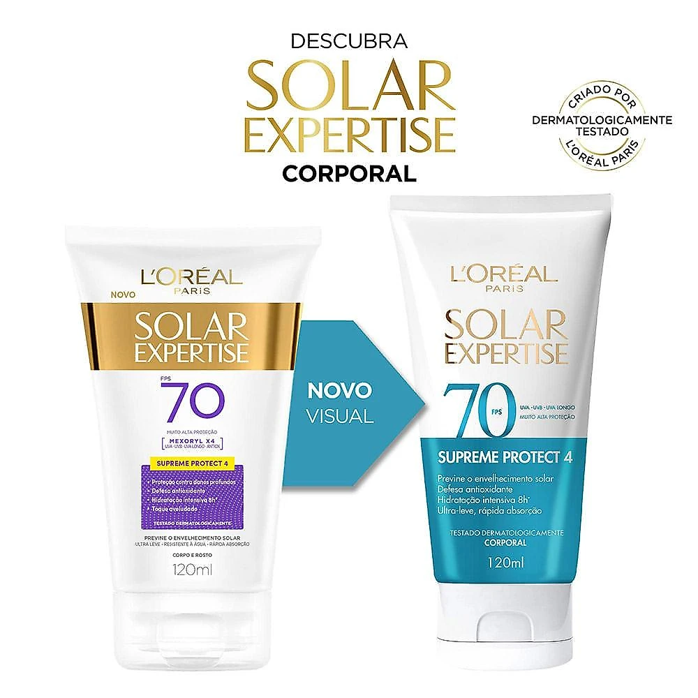 Protetor solar corporal l'oréal paris solar expertise supreme protect 4 fps70 120ml