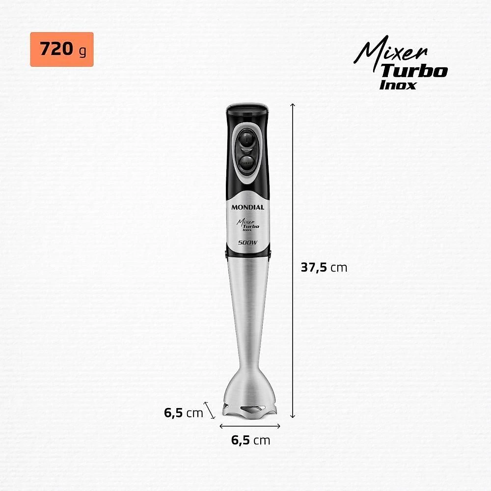 Mixer de Mão Turbo Inox Mondial M-16-bi 500W Preto com Alta Performance 110V