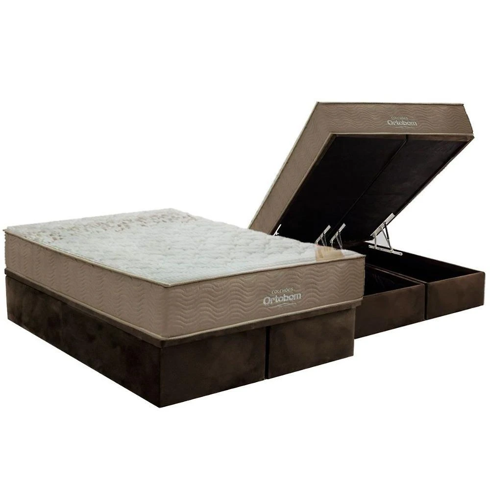 Kit Cama Box Baú King Viscomemory D33 Euro Pillow Suede Marrom Ortobom