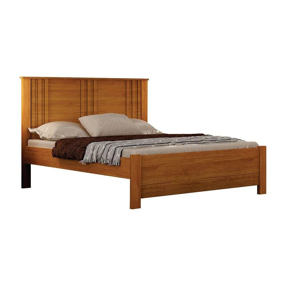 Cama Casal Milano com Aplique Ripado MDF-MDP Cinamomo Leifer Móveis