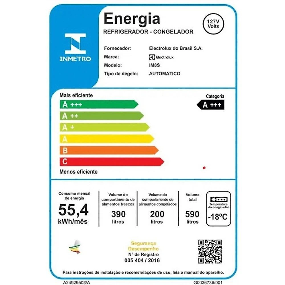 Geladeira Electrolux Frost Free Inverter IM8S 590 Litros, Efficient AutoSense 3 Portas, Inox - 220 Volts