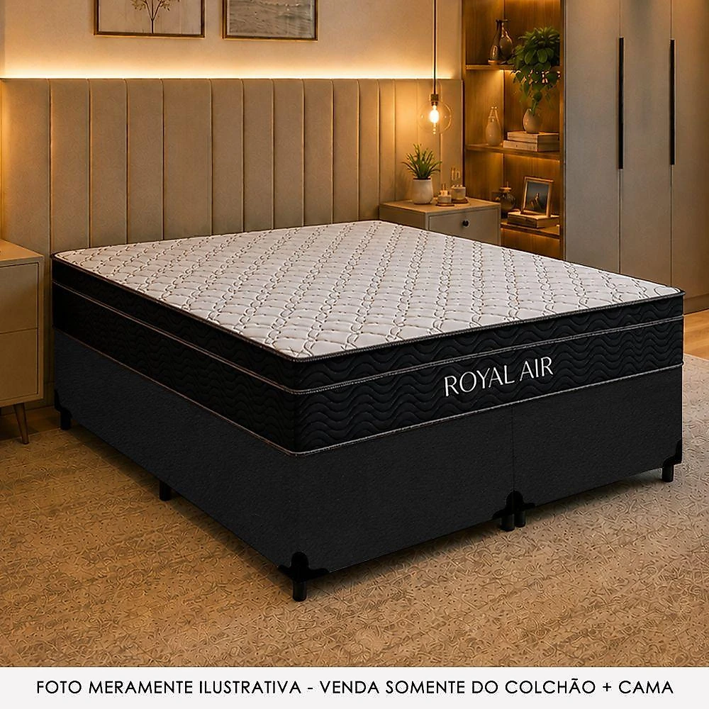 Cama Box Queen Royal Air Pillow Top Molas Ensacadas Suede Preto