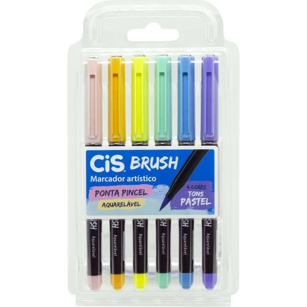 Marcador Artístico Sertic CIS Brush Tons Pastel Aquarelável 6 Cores