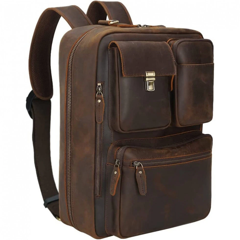 Mochila Masculina para Laptop, Conversível para Bolsa de Mão, ‎TIDING, Marrom Escuro