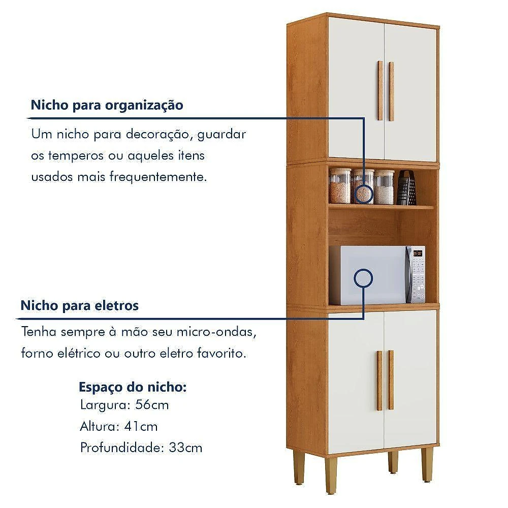 Paneleiro Torre Quente Lorena 4 Portas 3 Prateleiras MDP 60,75CM Off White