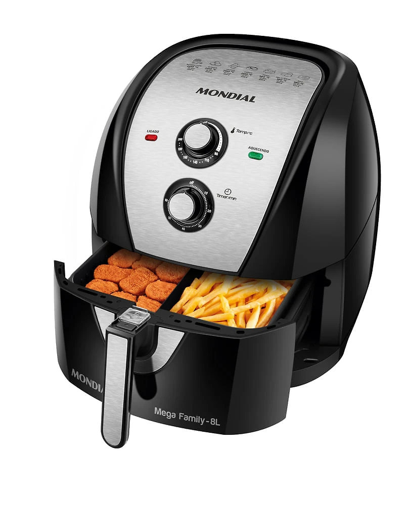 Fritadeira Sem Óleo Air Fryer 8L Mondial Preto/Inox 1900W - AFD-80-BI