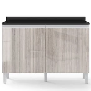 Armário de Cozinha Compacta Bartira Jaspe com 6 Portas, 3 Gavetas e 6 Prateleiras - 260,4cm de largura Branco/Cinza