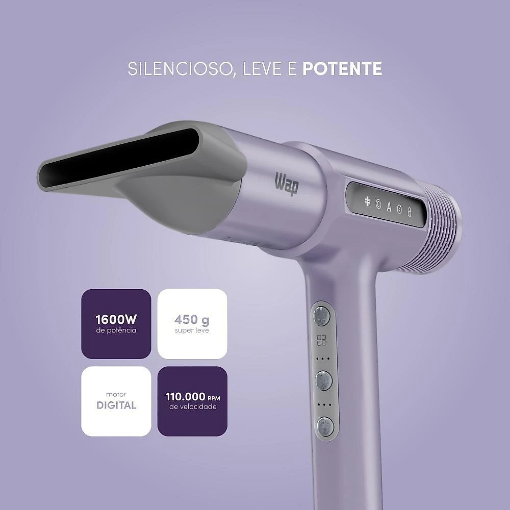 Secador de Cabelo Intense Dryer BLDC WS1800 1600W 3 Temperaturas Lilás e Cinza WAP 220V