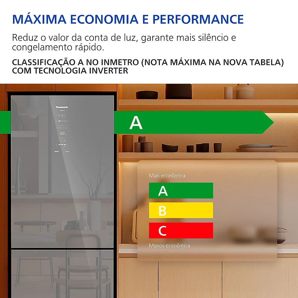 Geladeira Panasonic BB65 Diamond Glass Inverse Frost Free 467L Inverter A - NR-BB65GV7M NR-BB65GV7MA