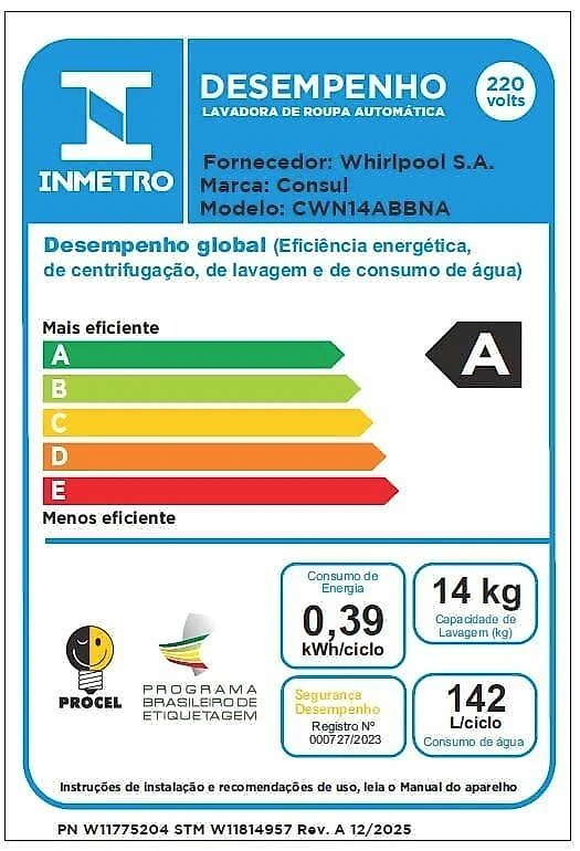 Máquina de lavar consul cwn14ab 14kg modo eco reuso de Água filtro anti-fiapo branca 220