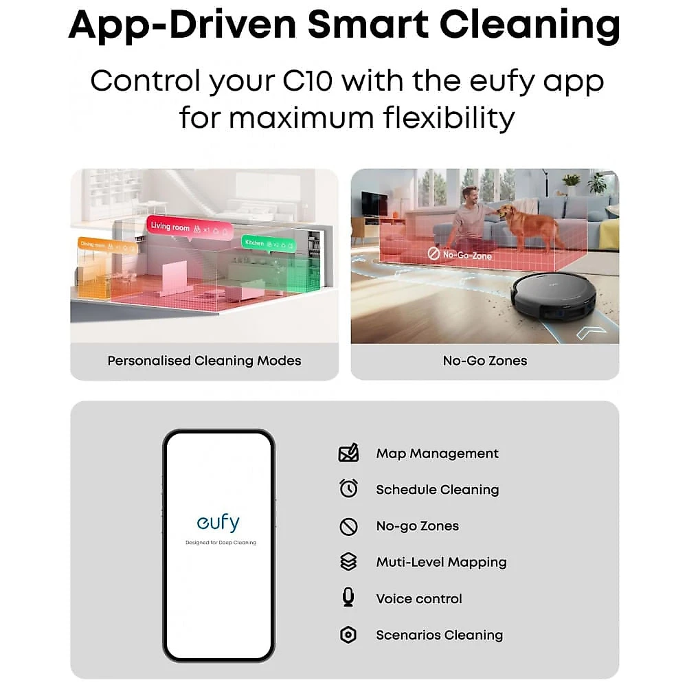 Robô Aspirador eufy C10 Preto com Base de Esvaziamento Automático Ultra Slim 7,2cm LiDAR 4000Pa 120V