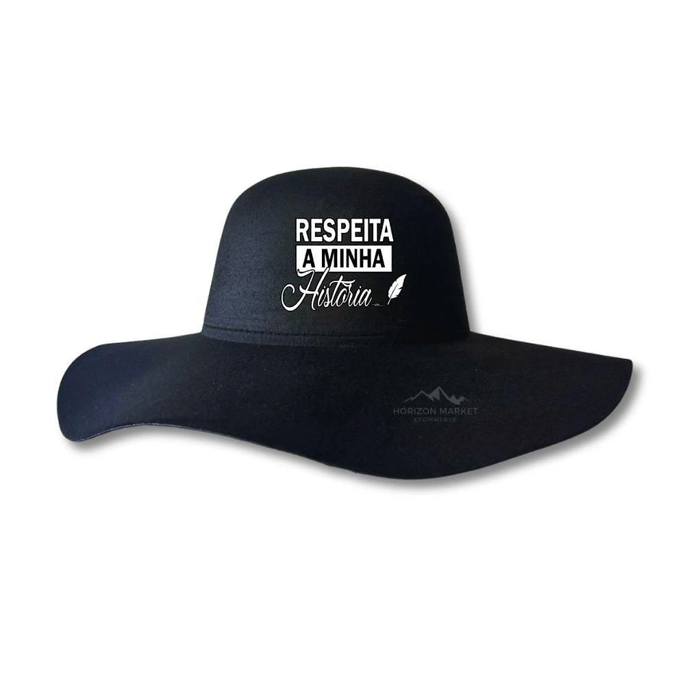 Chapéu OEM Respeita a Minha História Feltro 100% Poliéster Aba 9 e 5 cm Preto Adulto