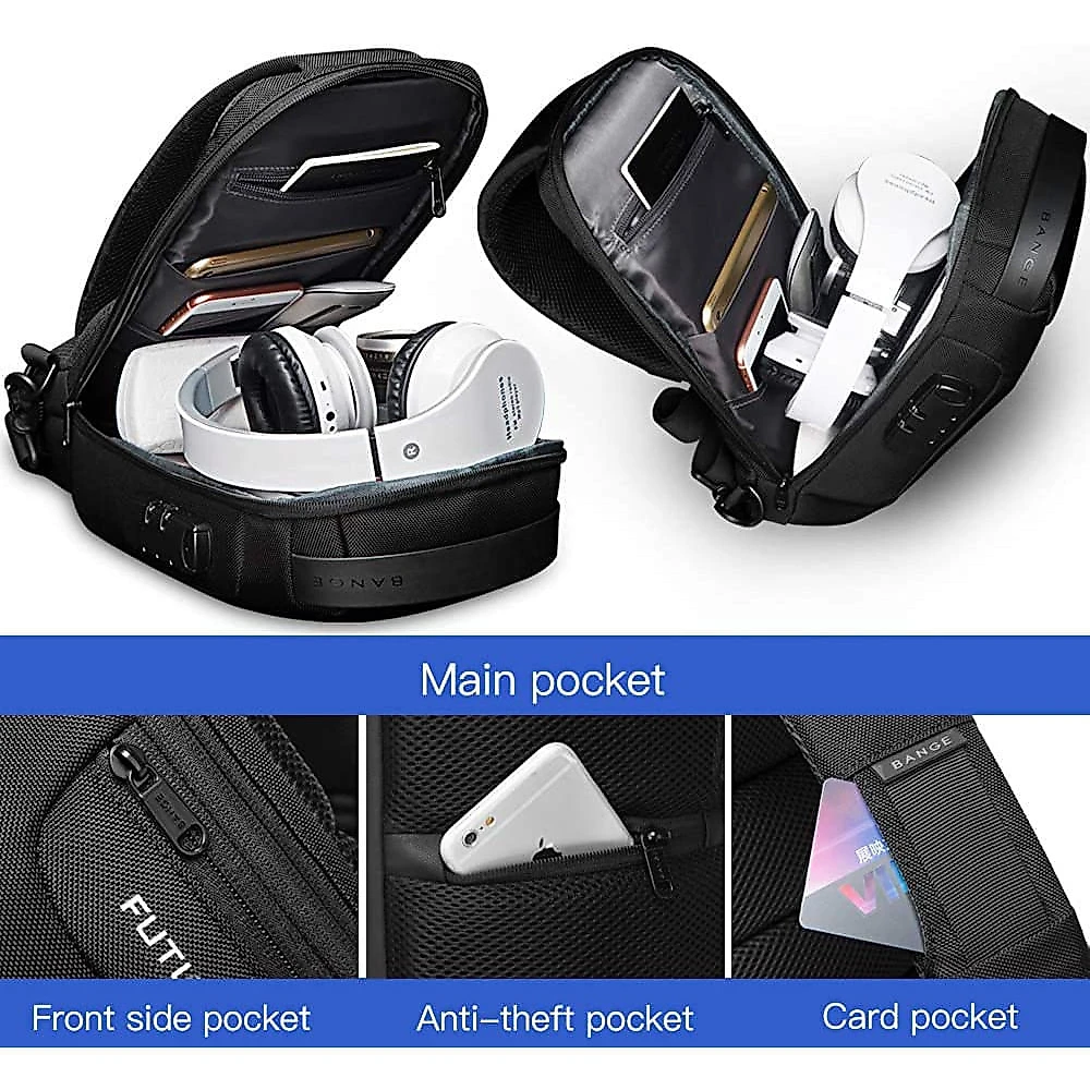 BANGE Mochila para Laptop 24 cm com Porta Carregador USB e À prova DÁgua Preta